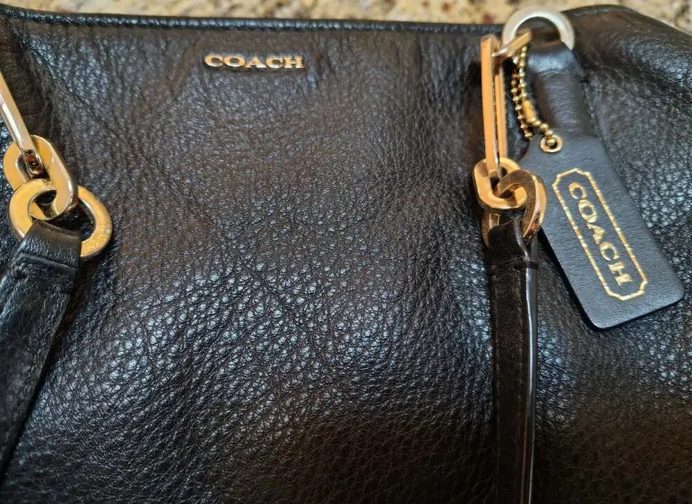 Vintage Coach Madison East West Tote 26769 Black Pebbled Leather Shoulder Bag
